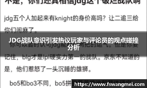 JDG战队意识引发热议玩家与评论员的观点碰撞分析